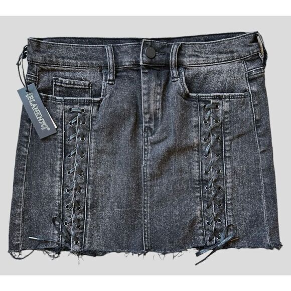 Blank NYC Distressed Lace Up Denim Skirt Size 28 - Picture 1 of 9